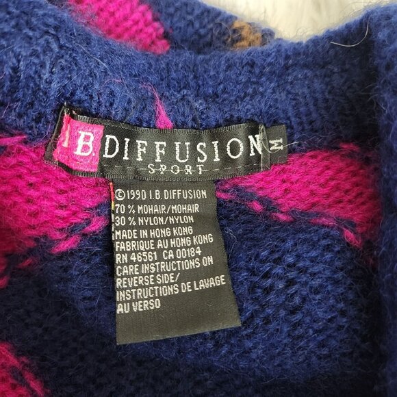 Vintage 90s Oversized Mohair Cardigan Sweater M Fringe Fuzzy Southwestern - Picture 3 of 16